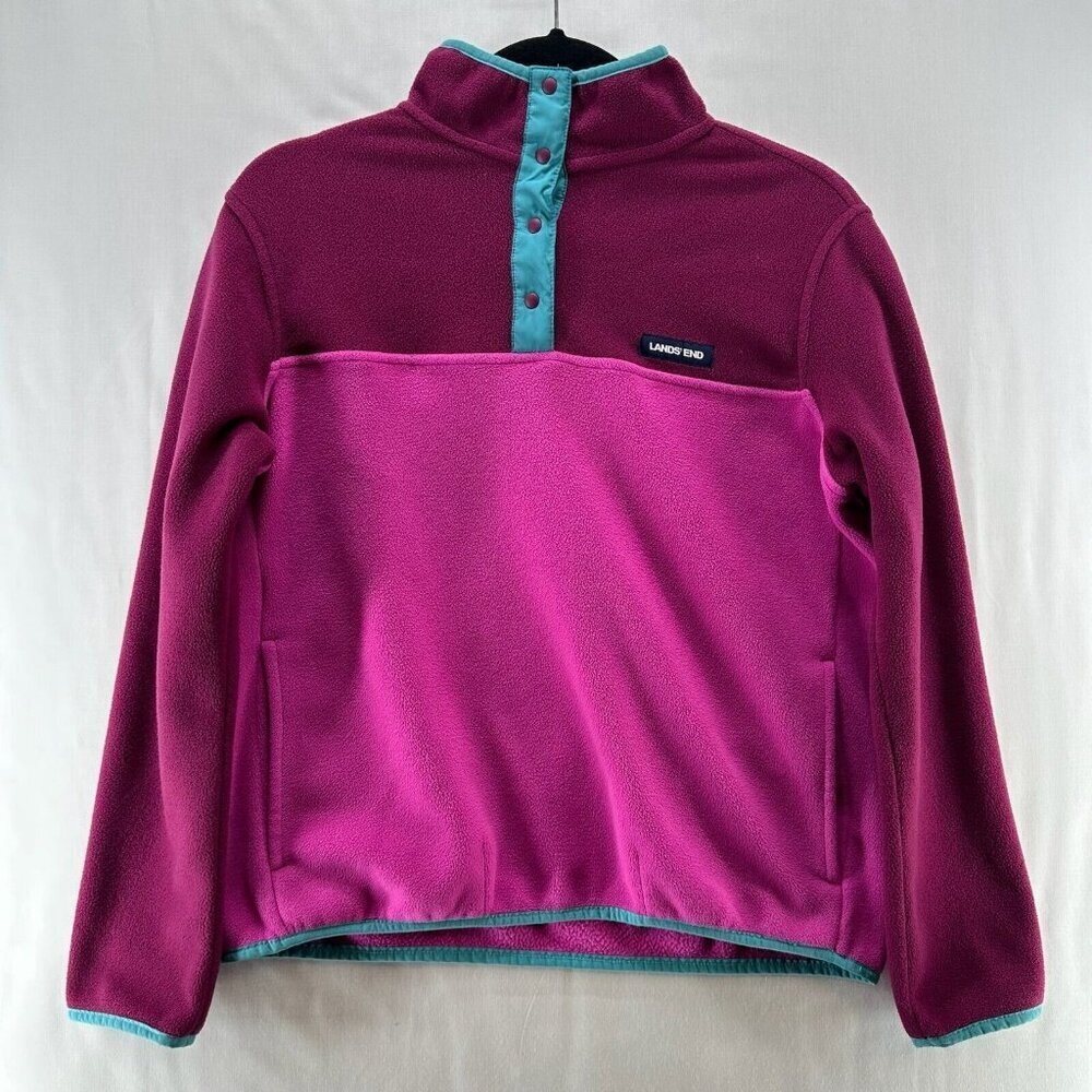 Lands' End Sweatshirt Womens XS 2-4 Heritage Fleece Snap Neck Pullover Purple